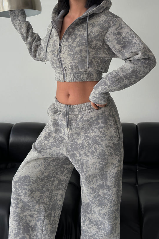 Routines Pattern Hooded Tracksuit - Grey 3643 Set Routines Fashion