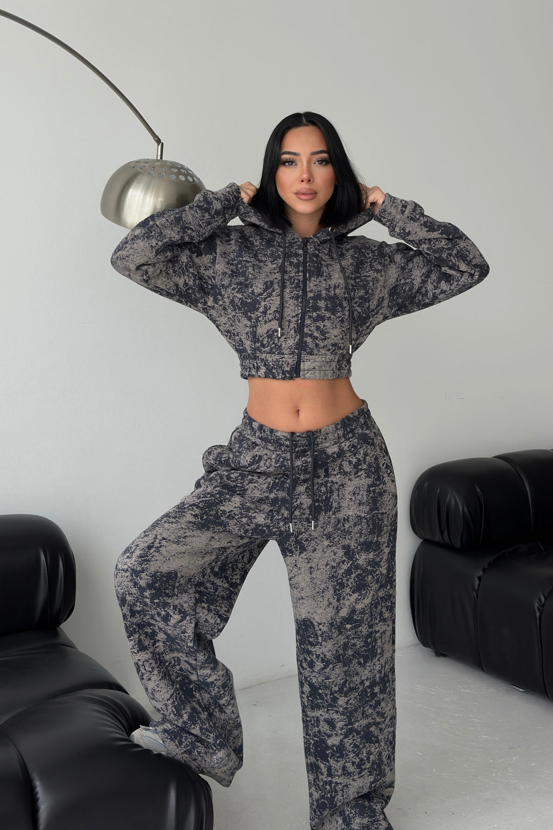 Routines Pattern Hooded Tracksuit - Navy Blue 3641