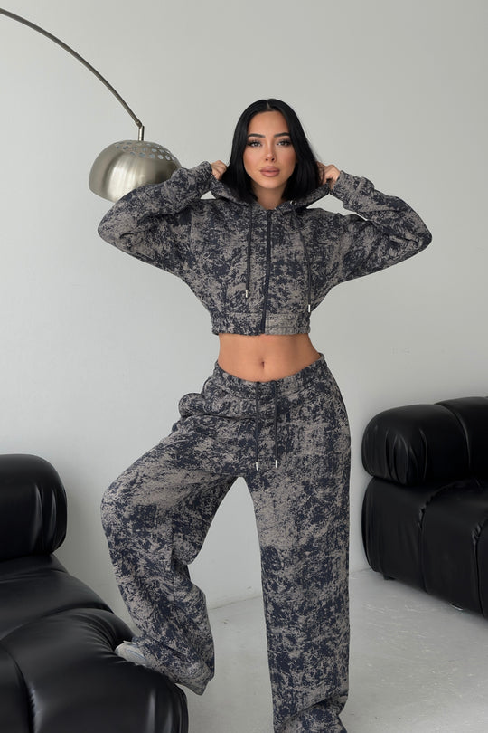 Routines Pattern Hooded Tracksuit - Navy Blue 3641