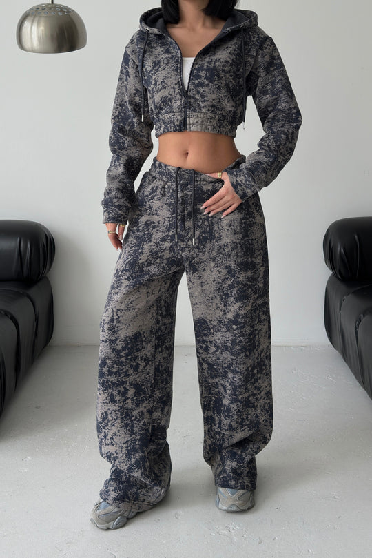 Routines Pattern Hooded Tracksuit - Navy Blue 3641