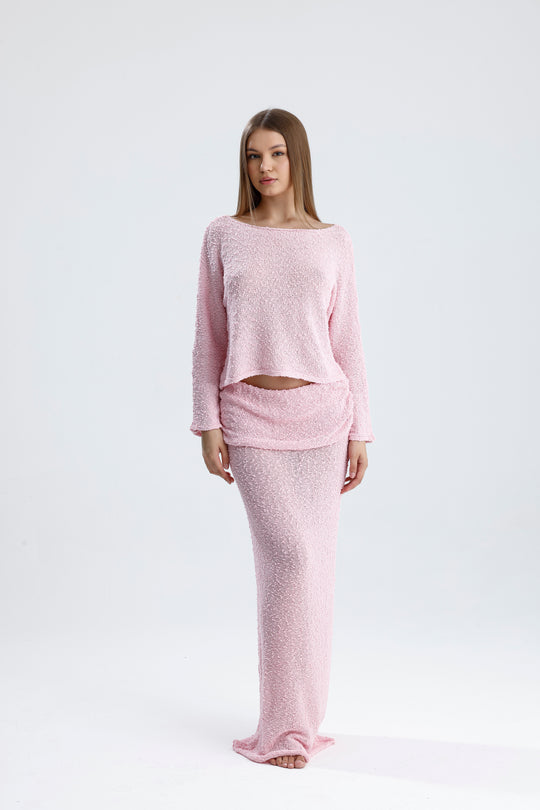 Routines Pattern Two Piece Skirt Set - Pink 3060 Set Routines Fashion