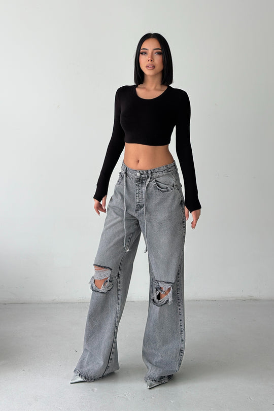 Routines Ripped Drawstring Jeans - Grey 1203-6