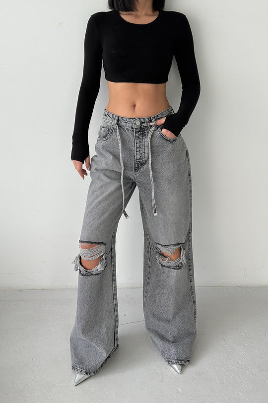 Routines Ripped Drawstring Jeans - Grey 1203-6