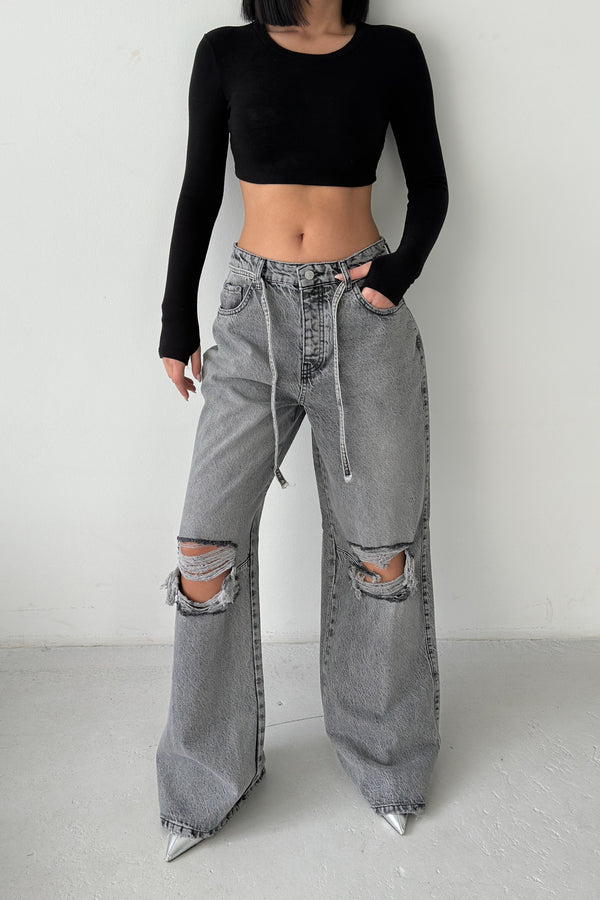Routines Ripped Drawstring Jeans - Grey 1203-6