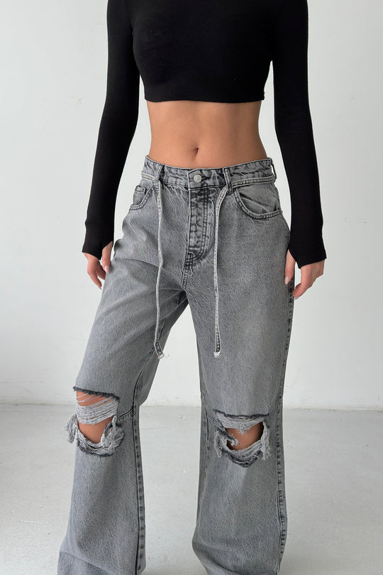 Routines Ripped Drawstring Jeans - Grey 1203-6