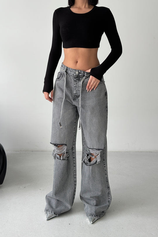 Routines Ripped Drawstring Jeans - Grey 1203-6