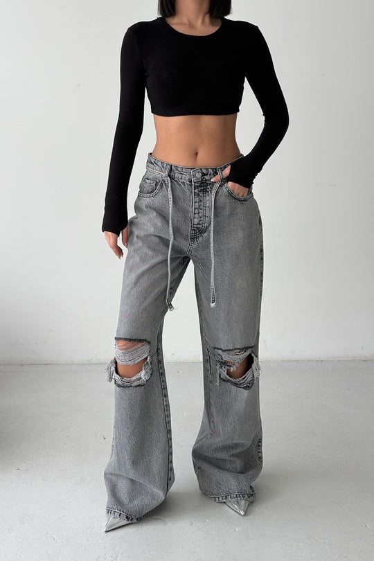 Routines Ripped Drawstring Jeans - Grey 1203-6