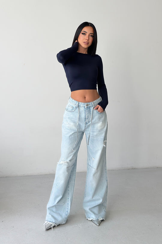 Routines Ripped Drawstring Jeans - Light Blue 1203-9