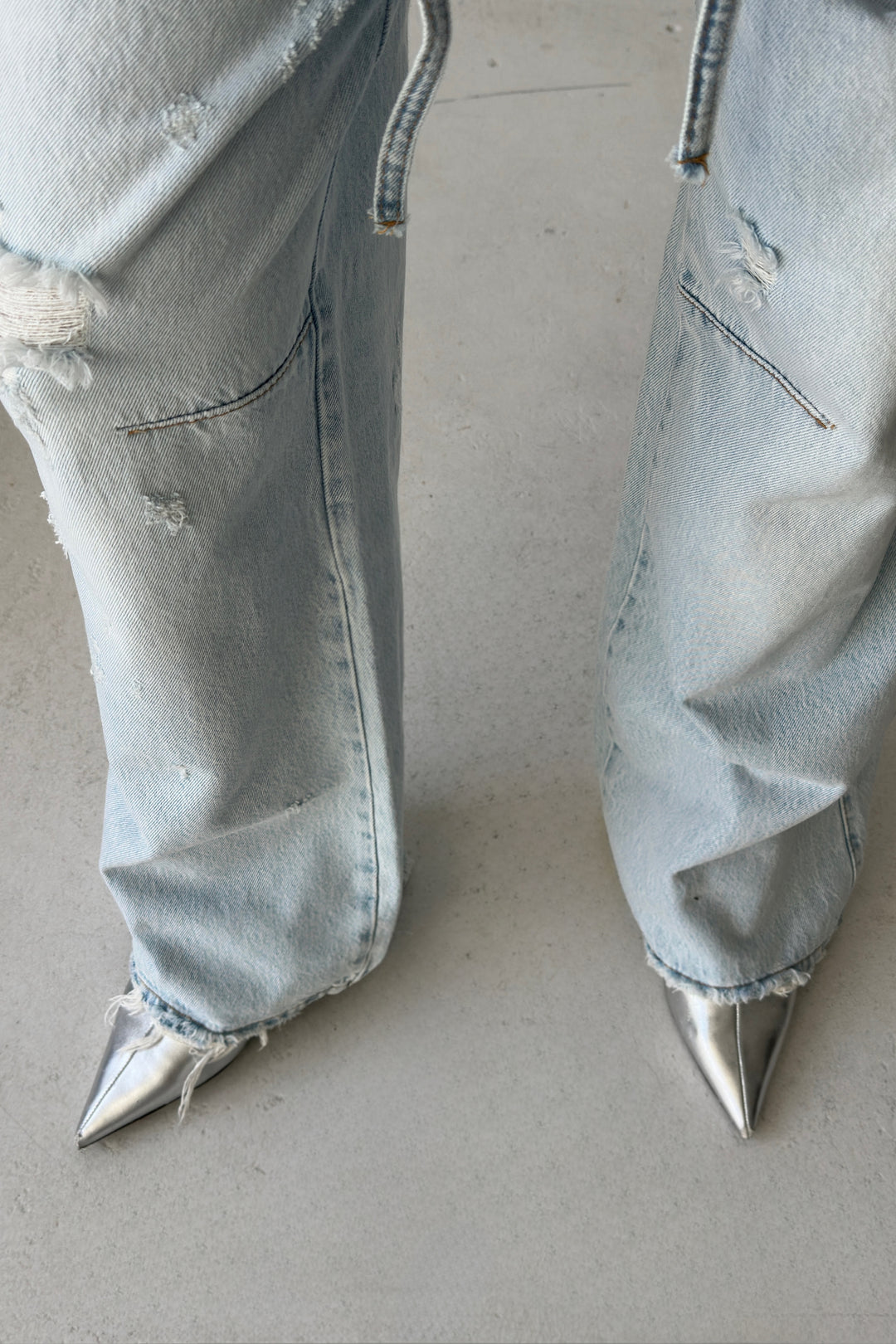 Routines Ripped Drawstring Jeans - Light Blue 1203-9