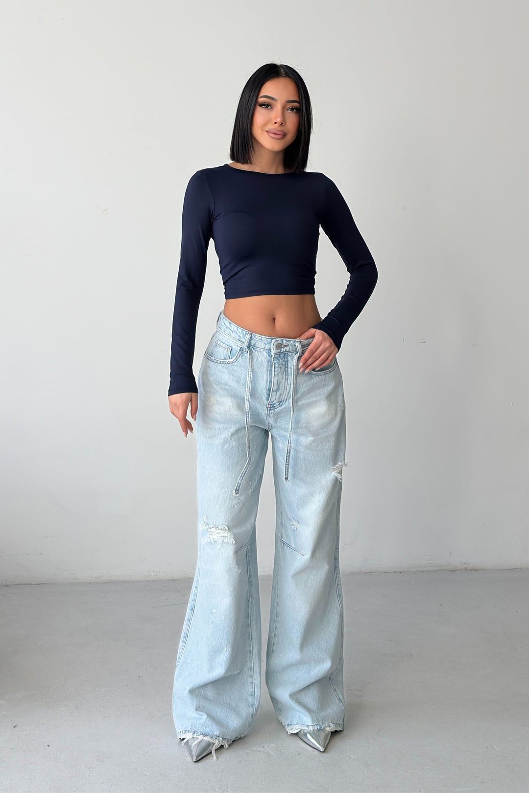 Routines Ripped Drawstring Jeans - Light Blue 1203-9