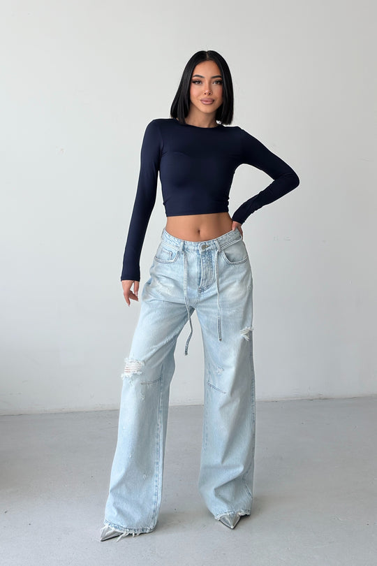Routines Ripped Drawstring Jeans - Light Blue 1203-9