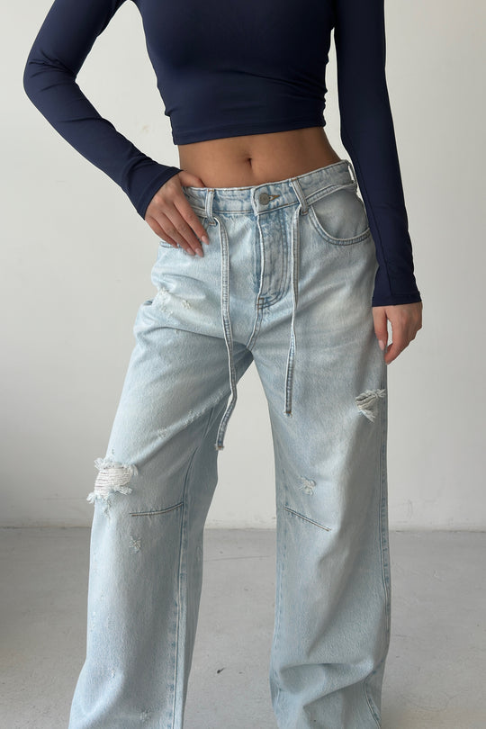 Routines Ripped Drawstring Jeans - Light Blue 1203-9