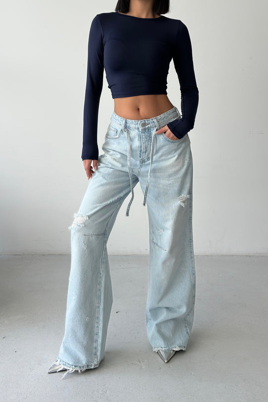 Routines Ripped Drawstring Jeans - Light Blue 1203-9