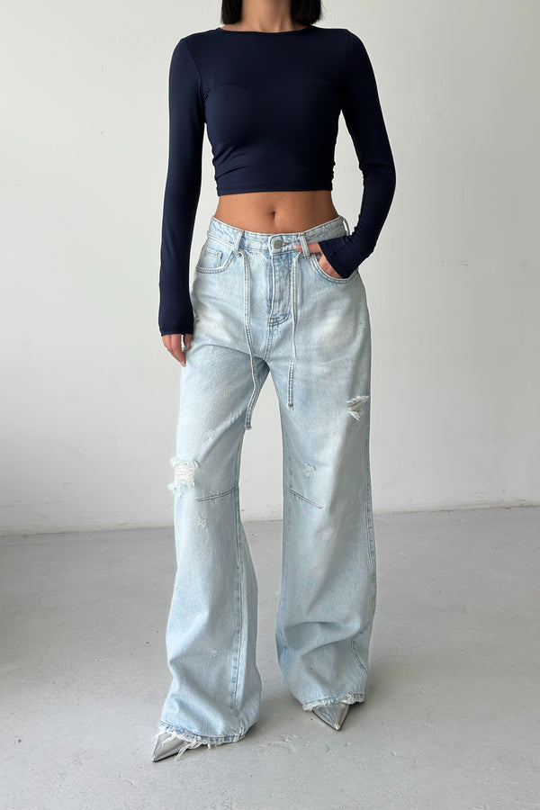 Routines Ripped Drawstring Jeans - Light Blue 1203-9