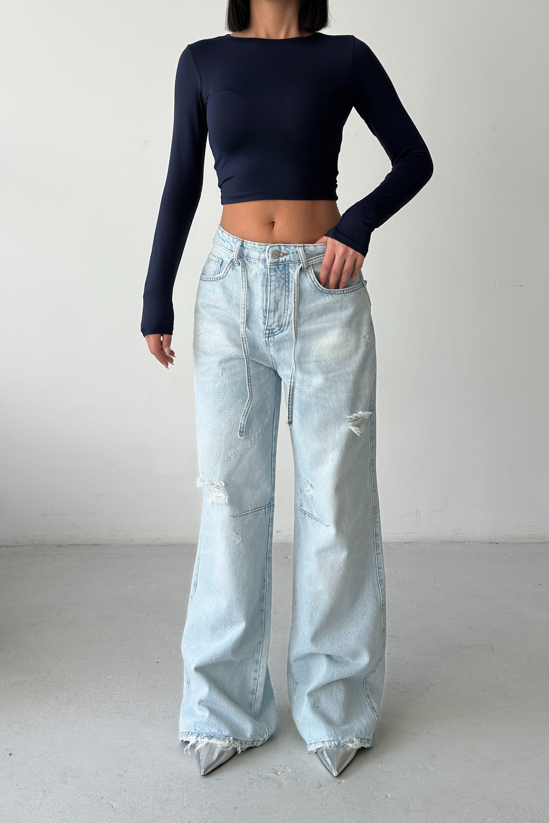 Routines Ripped Drawstring Jeans - Light Blue 1203-9