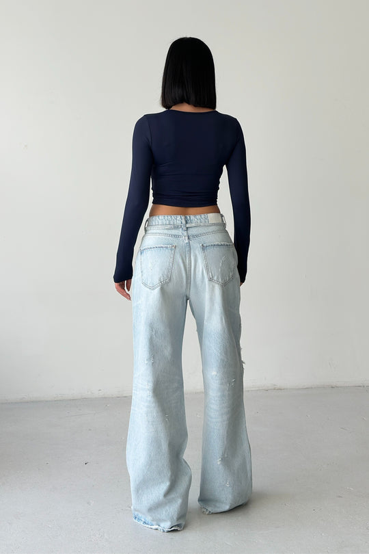 Routines Ripped Drawstring Jeans - Light Blue 1203-9