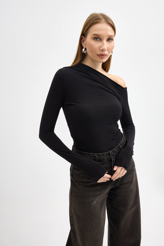 Routines Ruched Off shulder Top - Black 10060