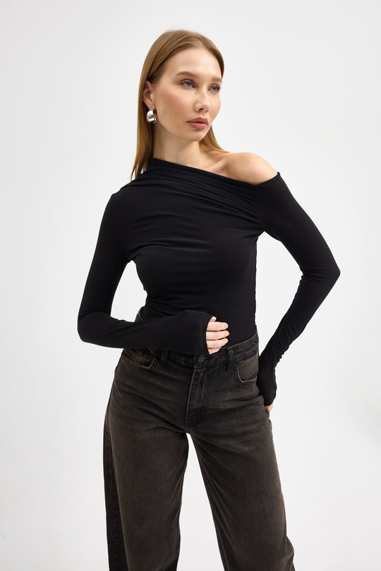 Routines Ruched Off shulder Top - Black 10060