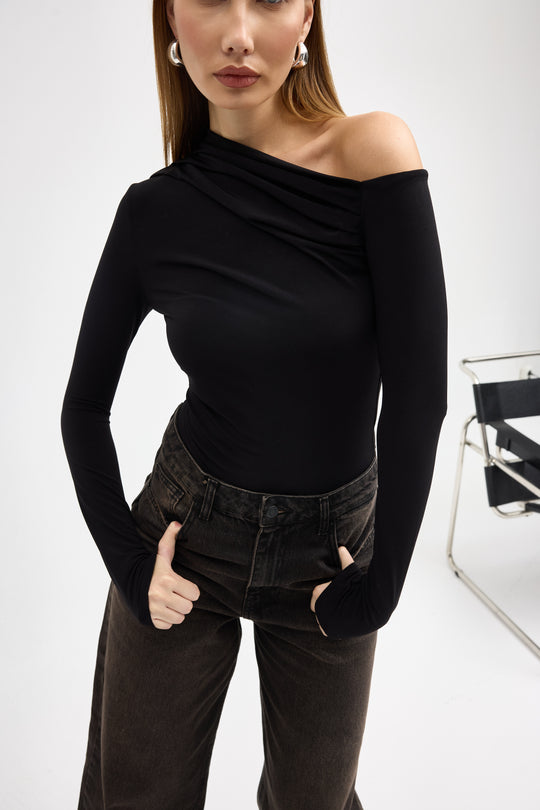 Routines Ruched Off shulder Top - Black 10060