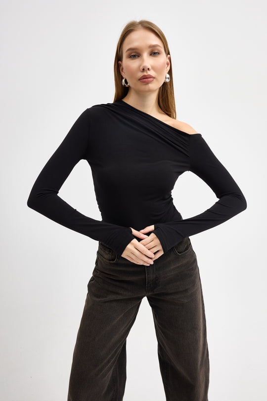 Routines Ruched Off shulder Top - Black 10060