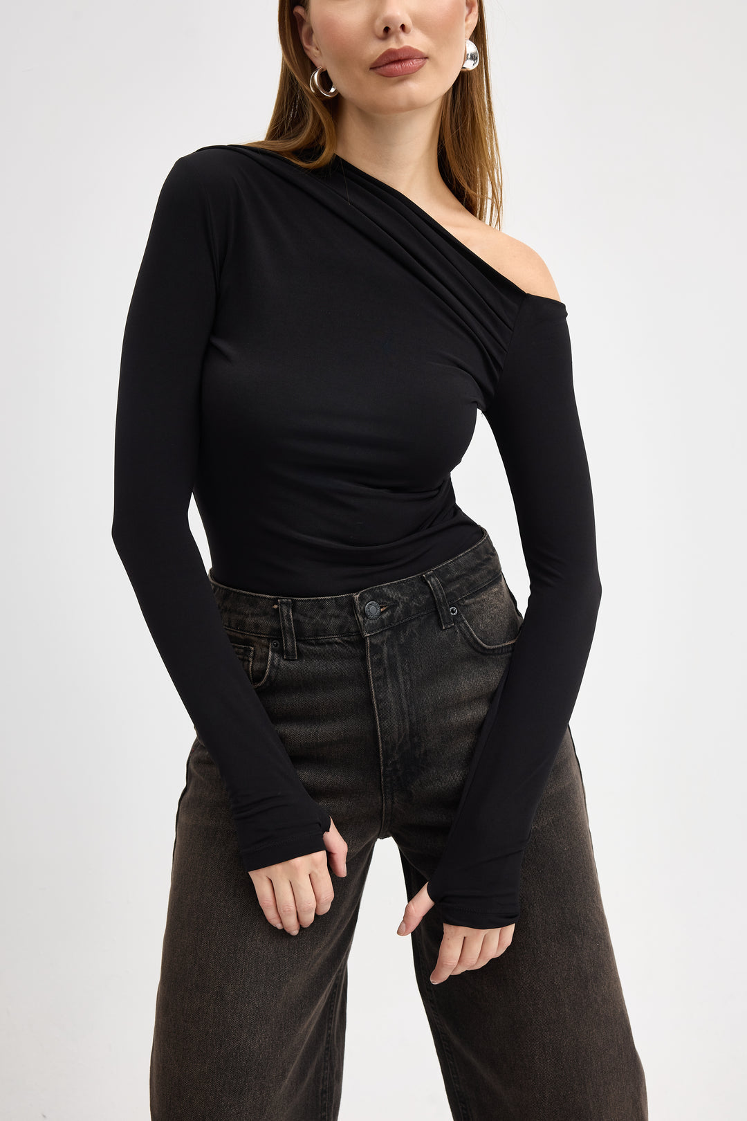 Routines Ruched Off shulder Top - Black 10060