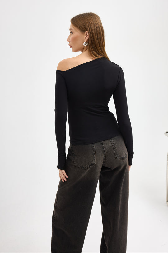Routines Ruched Off shulder Top - Black 10060