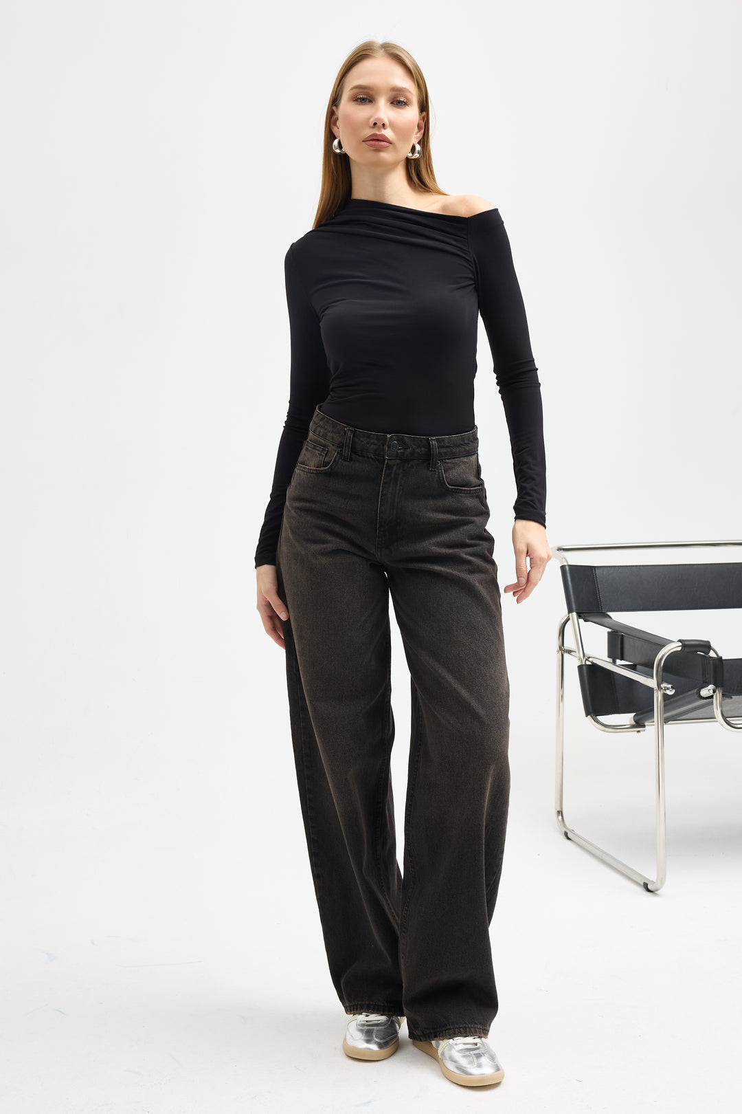 Routines Ruched Off shulder Top - Black 10060