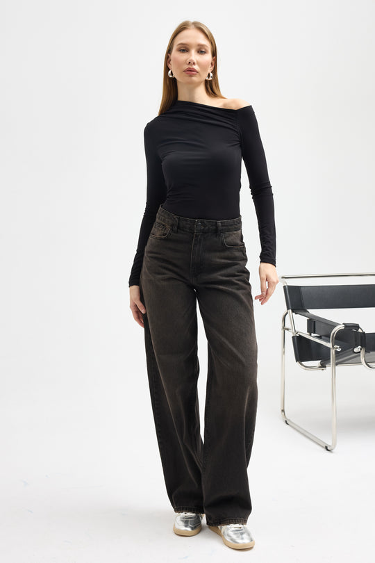 Routines Ruched Off shulder Top - Black 10060