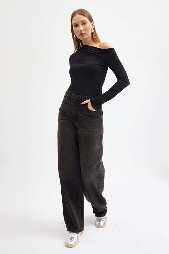 Routines Ruched Off shulder Top - Black 10060
