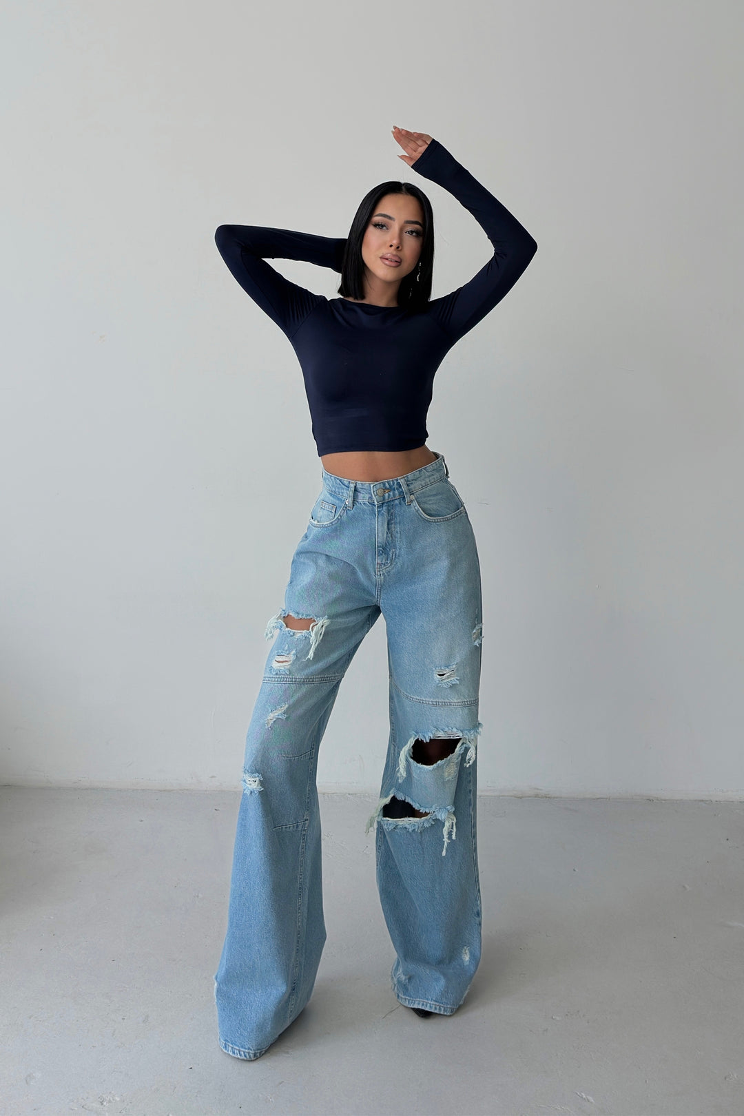 Routines Seam Detail Ripped Jeans - Light Blue 1373-3 Jeans Routines Fashion