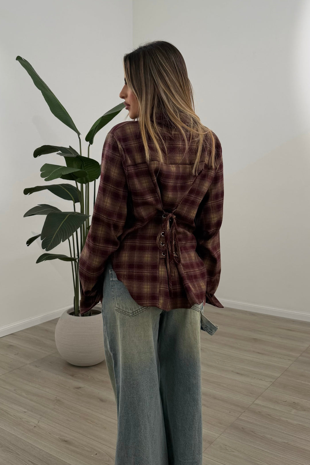 Routines Snatched Check Blouse - Bordeaux 2557