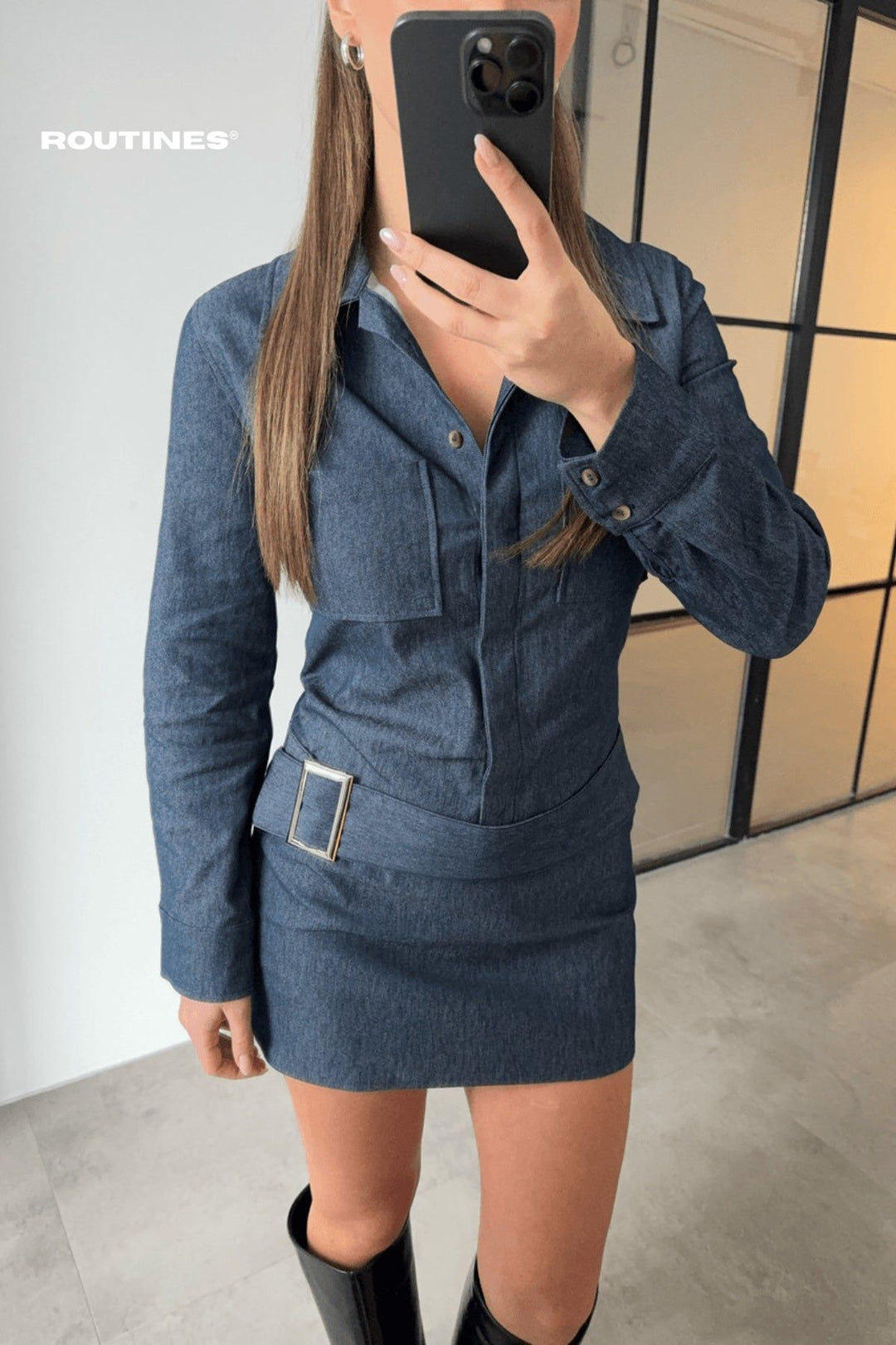 Routines Stretch Belted Denim Dress 8182 Dress Routines Fashion