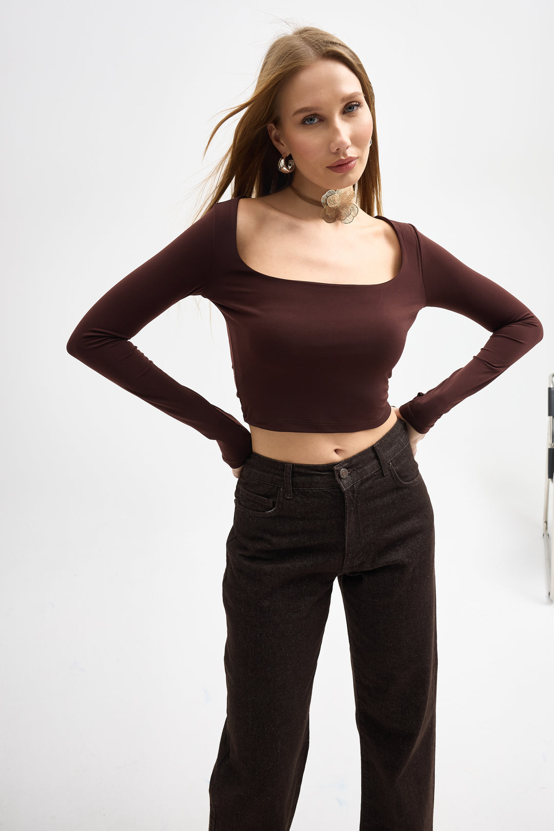 Routines Stretch Crop Top - Brown 10133 Top Routines Fashion