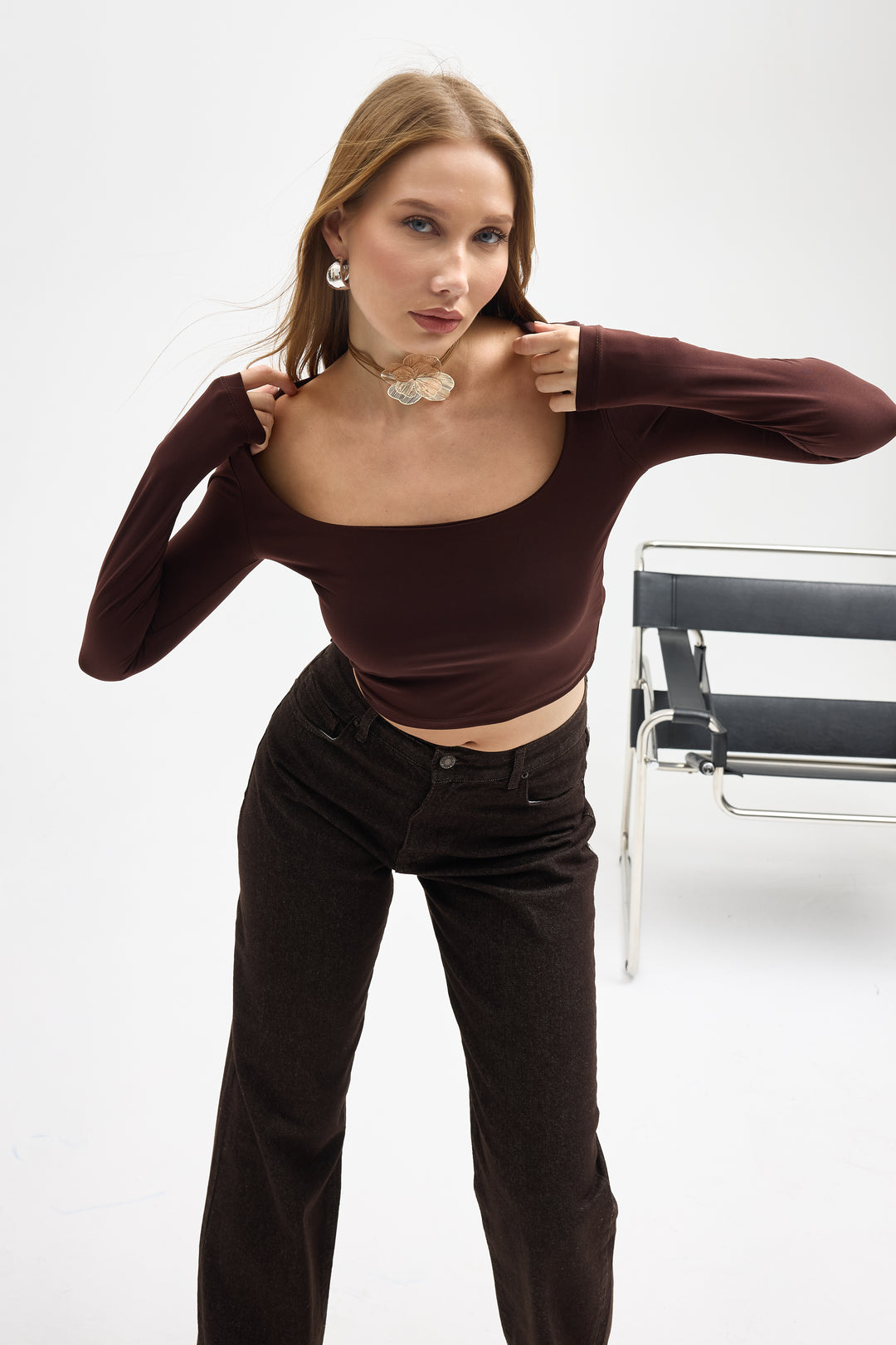 Routines Stretch Crop Top - Brown 10133 Top Routines Fashion