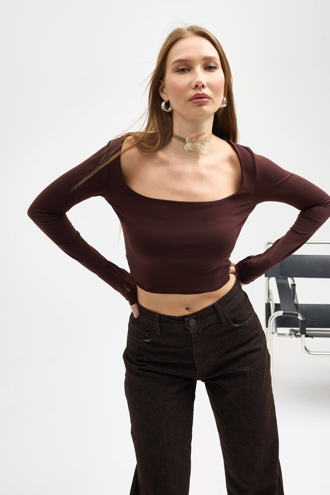 Routines Stretch Crop Top - Brown 10133 Top Routines Fashion
