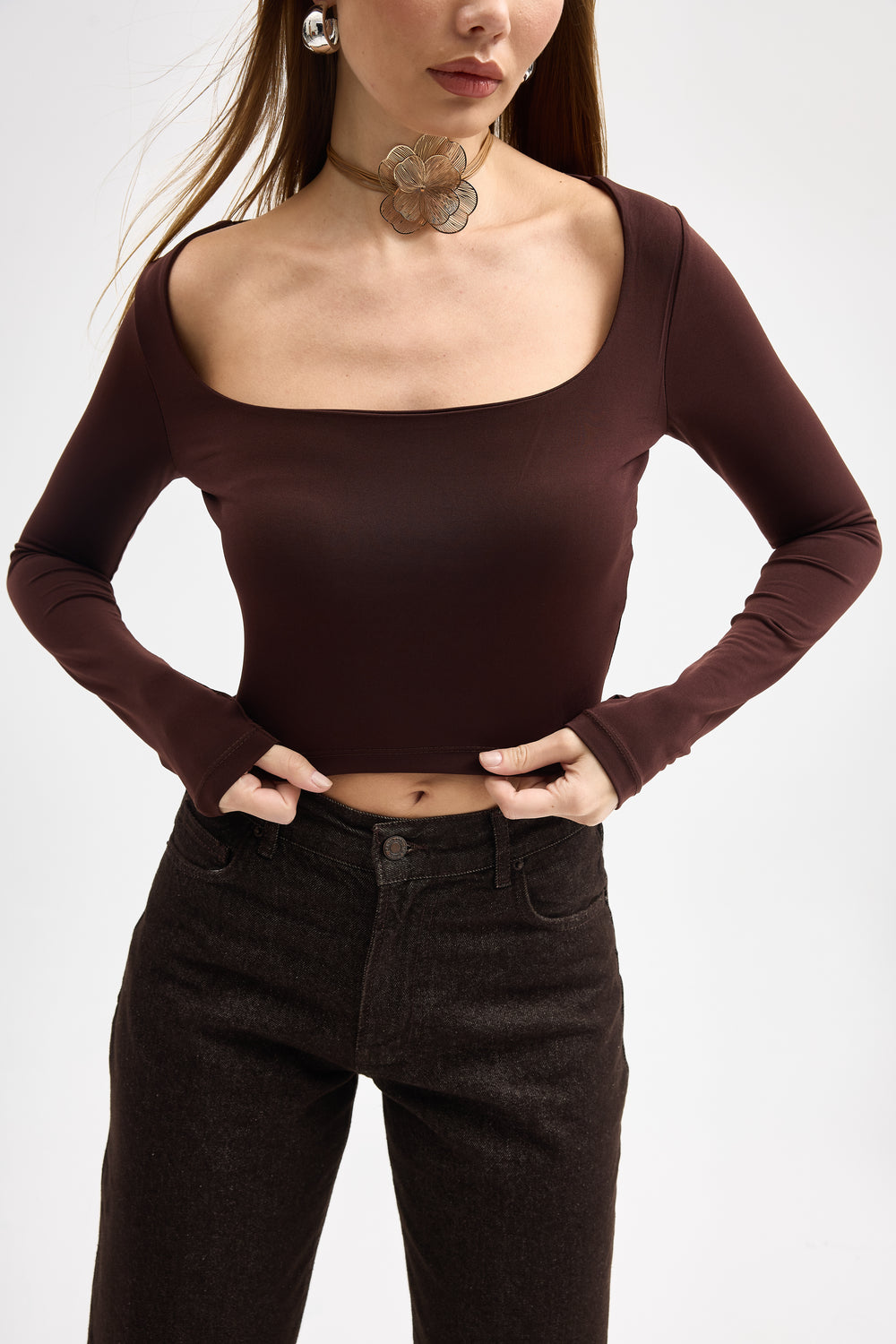 Routines Stretch Crop Top - Brown 10133 Top Routines Fashion