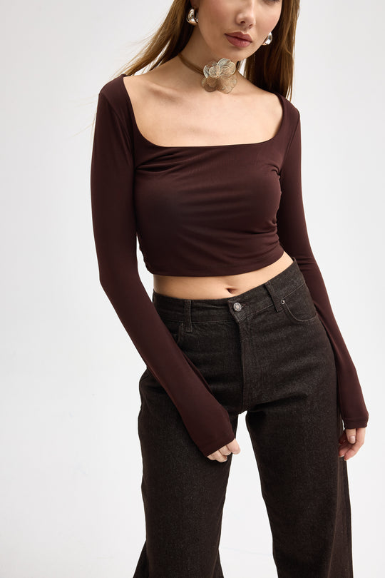 Routines Stretch Crop Top - Brown 10133 Top Routines Fashion