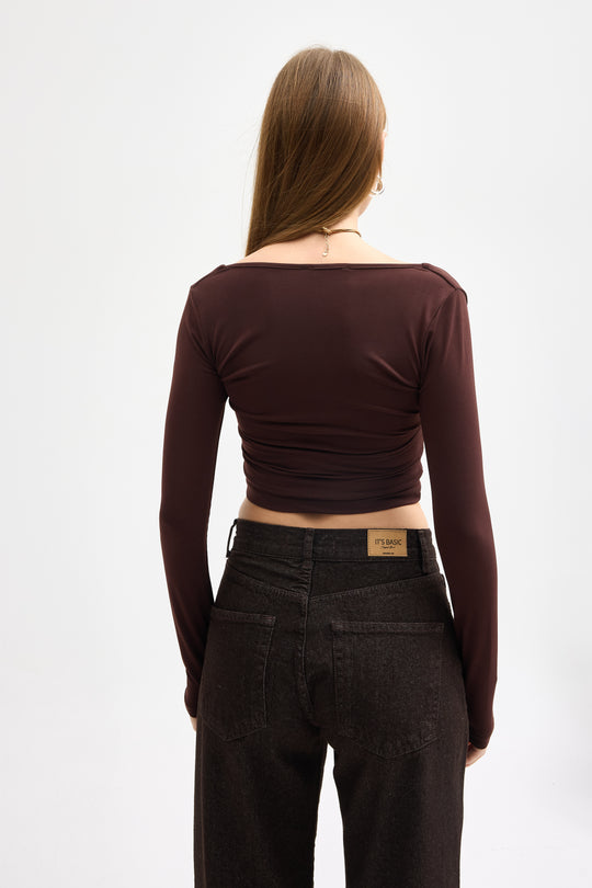 Routines Stretch Crop Top - Brown 10133 Top Routines Fashion