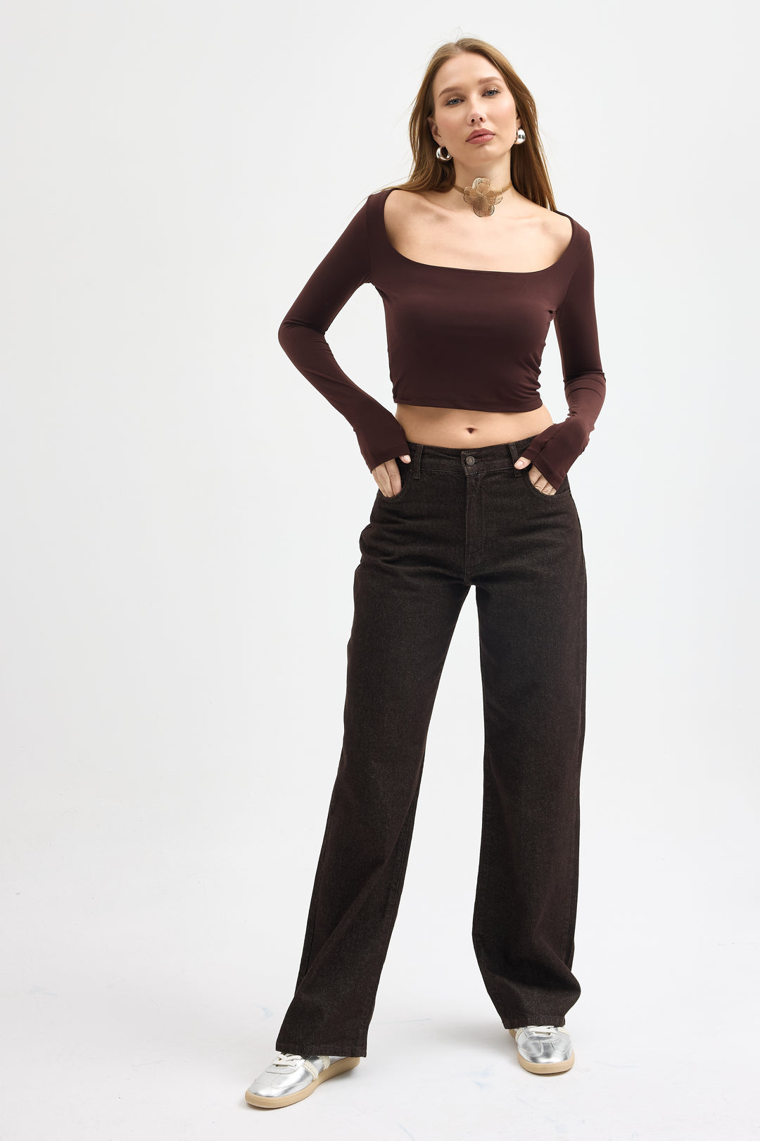 Routines Stretch Crop Top - Brown 10133 Top Routines Fashion