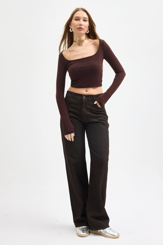 Routines Stretch Crop Top - Brown 10133 Top Routines Fashion