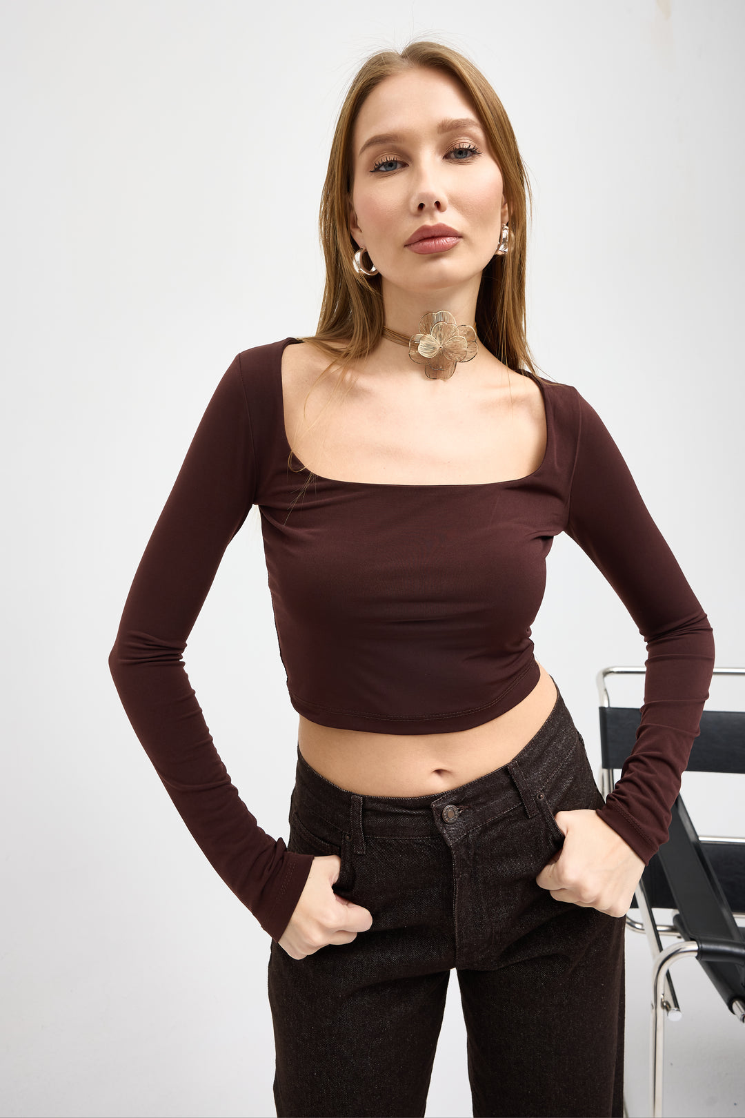 Routines Stretch Crop Top - Brown 10133 Top Routines Fashion