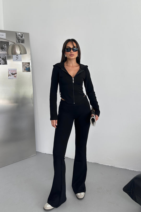 Routines Stretch Fold-over Flared Set - Black 3547 Set Routines Fashion