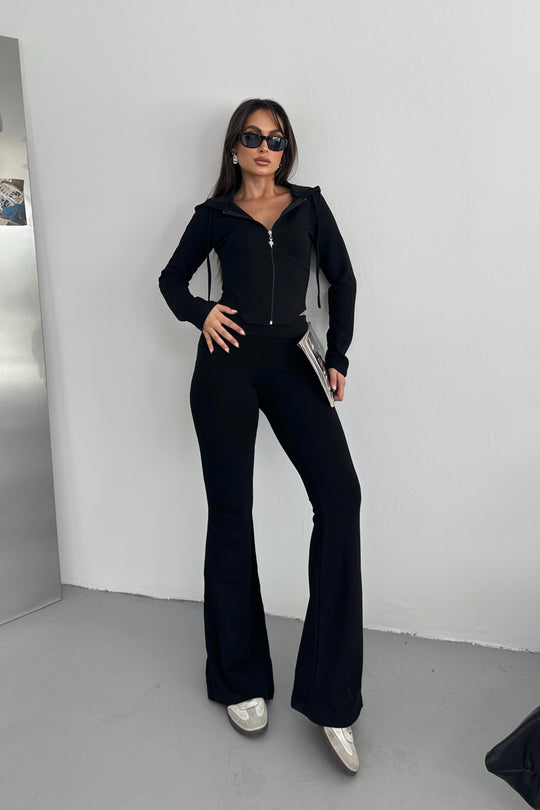 Routines Stretch Fold-over Flared Set - Black 3547 Set Routines Fashion