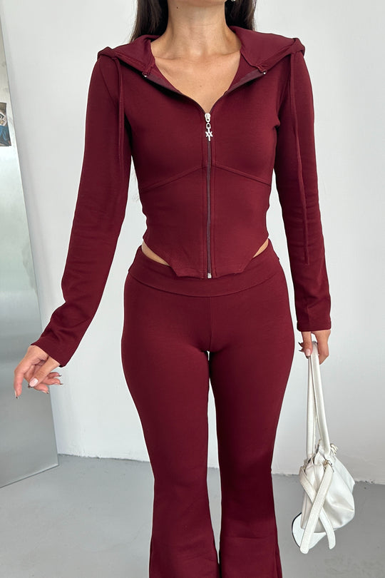 Routines Stretch Fold-over Flared Set - Bordeaux 3535 Set Routines Fashion