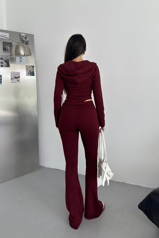 Routines Stretch Fold-over Flared Set - Bordeaux 3535 Set Routines Fashion