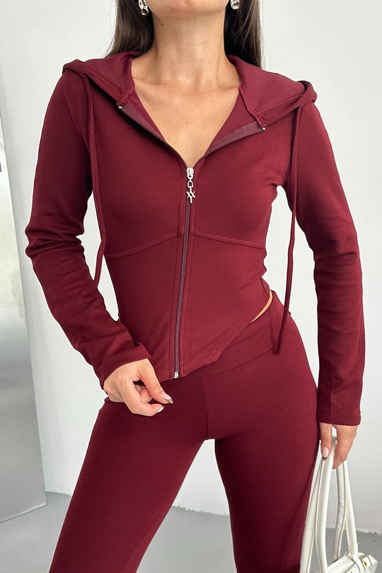 Routines Stretch Fold-over Flared Set - Bordeaux 3535 Set Routines Fashion