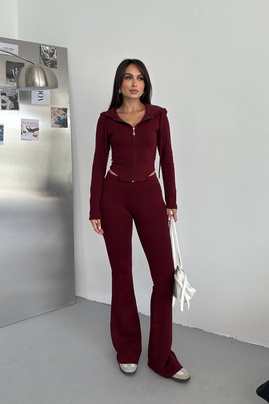 Routines Stretch Fold-over Flared Set - Bordeaux 3535 Set Routines Fashion