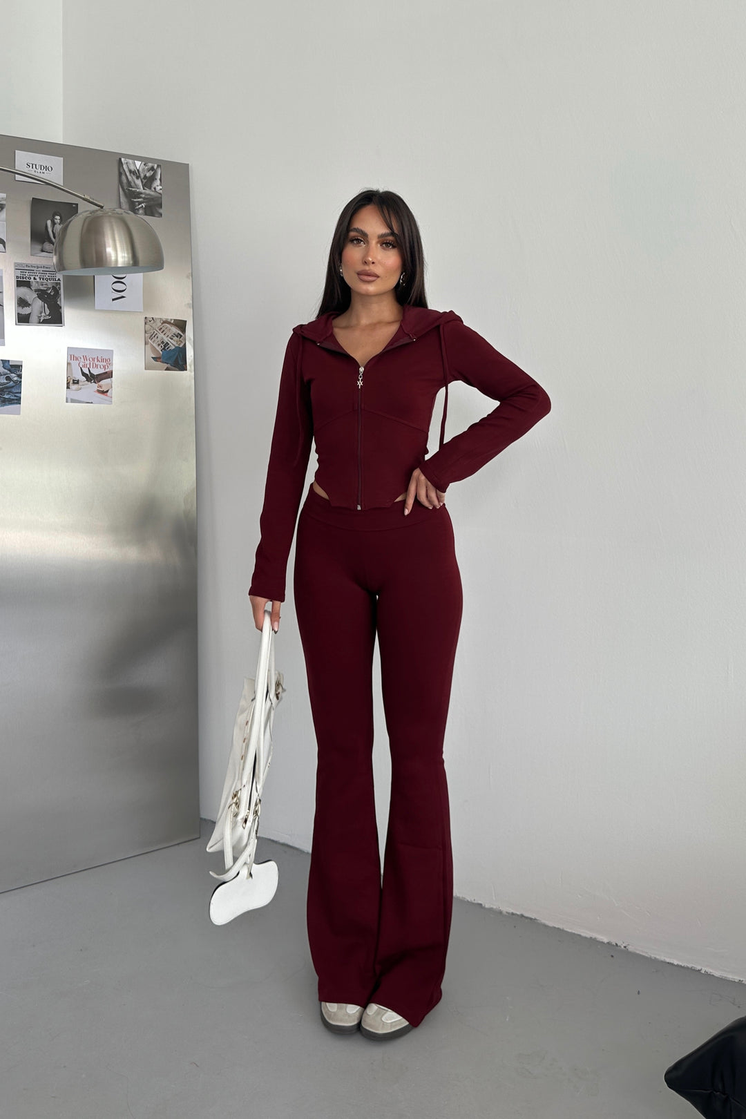 Routines Stretch Fold-over Flared Set - Bordeaux 3535 Set Routines Fashion