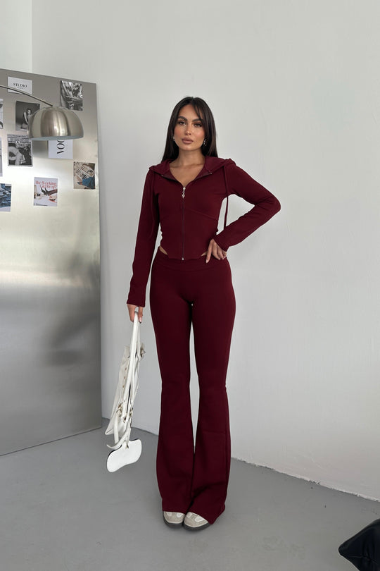 Routines Stretch Fold-over Flared Set - Bordeaux 3535 Set Routines Fashion