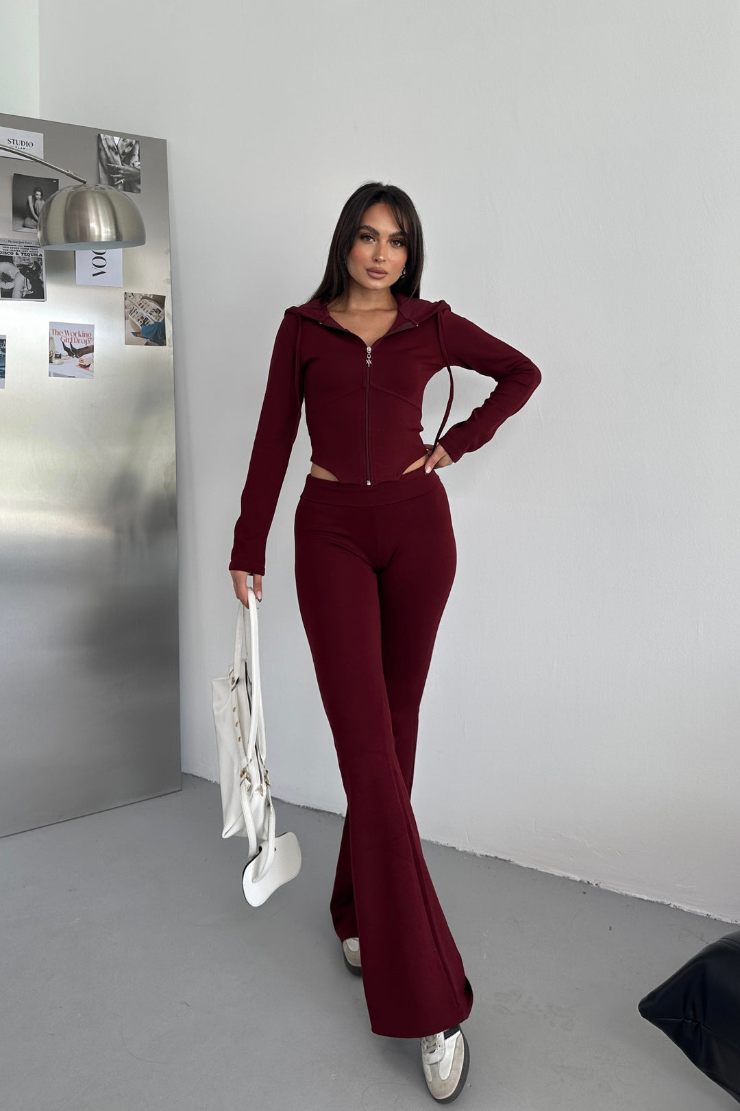 Routines Stretch Fold-over Flared Set - Bordeaux 3535 Set Routines Fashion